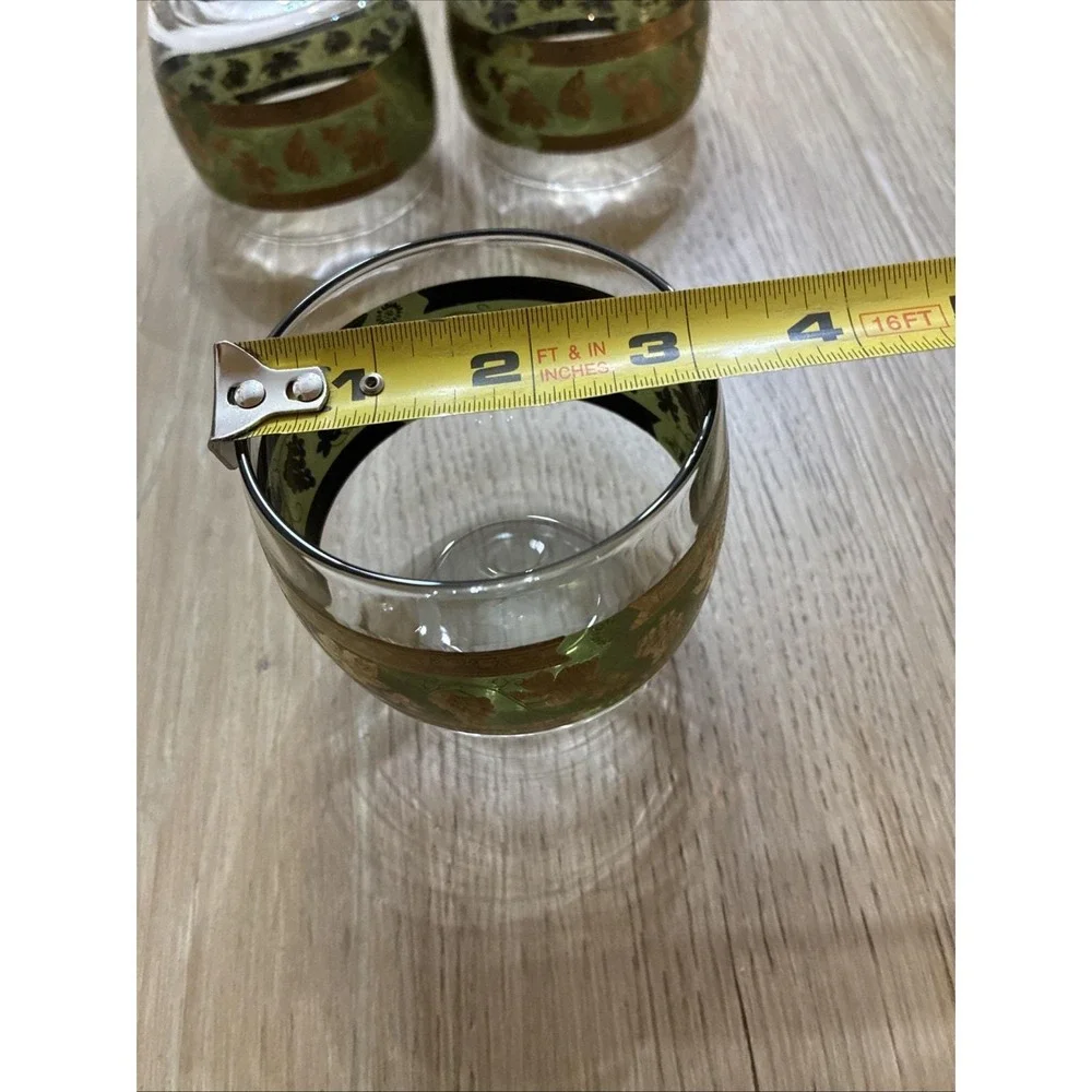 4pc VTG 60s MCM Roly Poly Cera Glass 22K Golden Grapes Green Highball Tumbler
